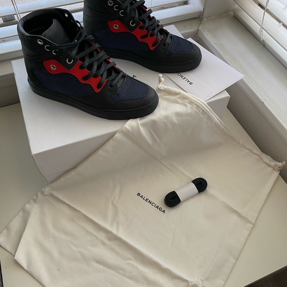 Authentic BALENCIAGA Women Sneakers mid top leather black mesh blue Size 5.5(36) - Picture 9 of 14